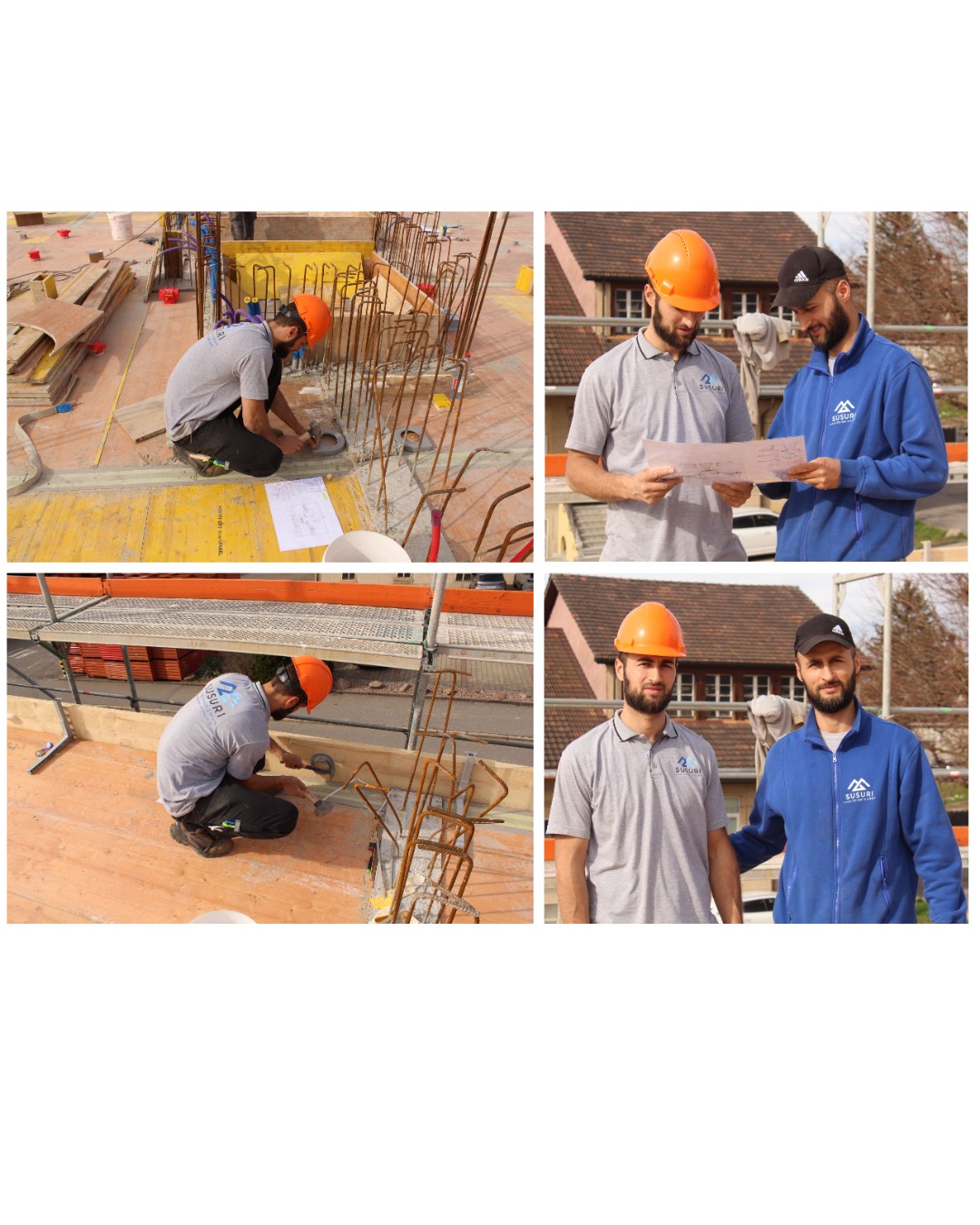 Mitarbeiter bei Einlagearbeiten auf der Baustelle eines Mehrfamilienhauses
